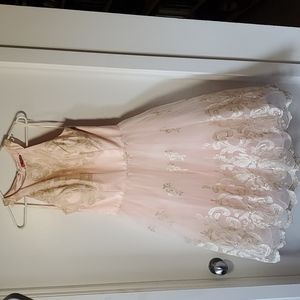 Chi Chi London Formal Pale Pink Dress with Gold Embroidery